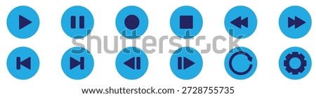 Play, Pause, Replay, Previous and Next Track Icons – Video Streaming App Vector	