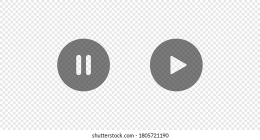 Play and pause simple isolated button, icon set on transparent background. Video symbol concept in vector flat style.