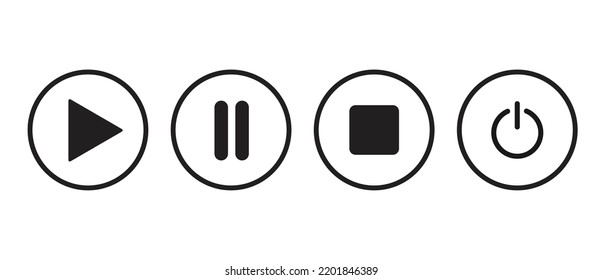 Play pause and stop button. Video audio player. Multimedia icons set. Stock vector illustration isolated on white for apps and webs