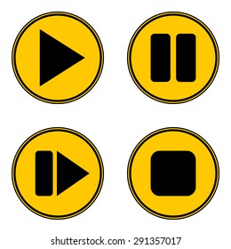 Play, pause, stop, forward buttons set on white background. Vector illustration.