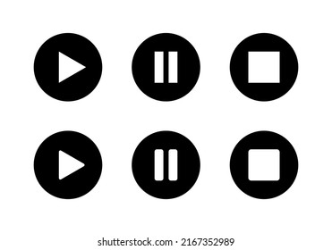Play, pause, and stop icon vector on circle button