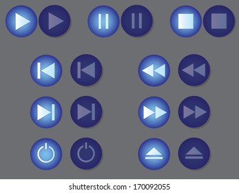 Play, pause, stop and other buttons. Vector illustration.