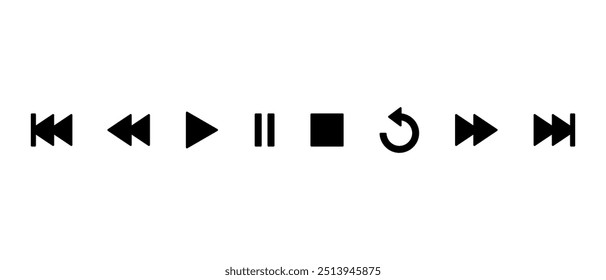 Reproducir, pausar, detener, repetir, anterior y siguiente icono en estilo genérico. Botón de control del reproductor multimedia