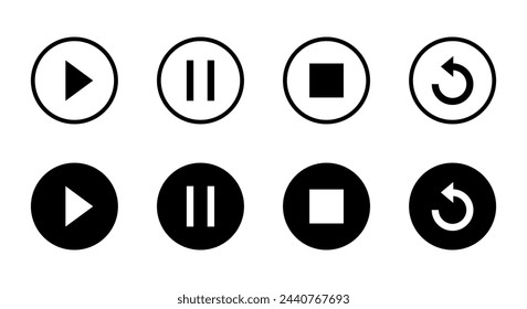 Play, pause, stop, and replay icon vector. Elements for video streaming app