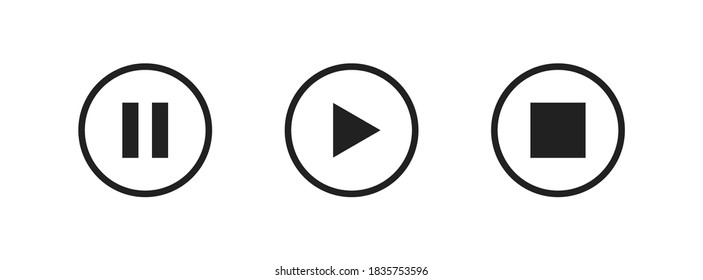 Play, pause and stop video button. Vector media icon for music and audio. Isolated sound sign symbol