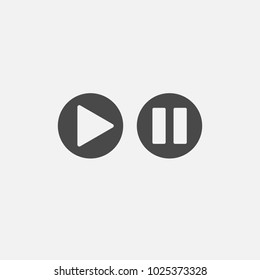 play and pause vector icons media set with flat shadow