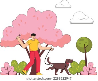 Play With Pets On Spring Season Illutsrtaion