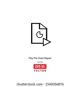 Play Pie Chart Report Icon. Business Report Isolated On White Background. With Line Style. Icon Of Business. EPS10 - Vector