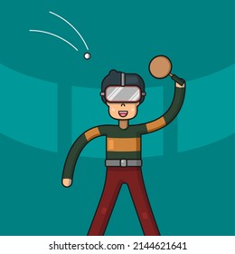 jugar ping pong vía virtual. Metaverse y realidad virtual Concepto Ilustración. Ilustración plana