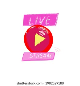 Play pink button sign  vector illustration