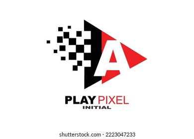 A Play pixel Letter logo template for your branding.