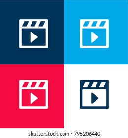 Play player button of video four color material and minimal icon logo set in red and blue