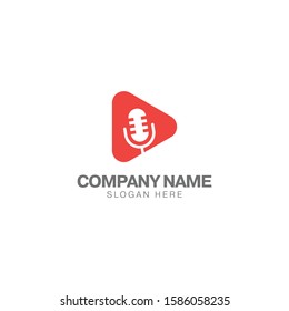 Play podcast logo design template, microphone classic and play vector