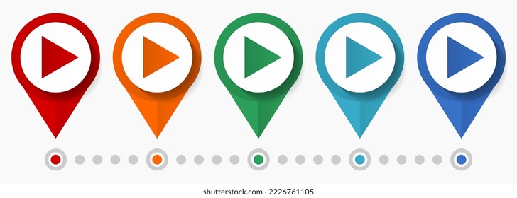 Play, proceed concept vector icon set, flat design pointers, infographic template