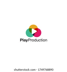 Play Production cloud logo concept, the concept is a play button surrounded by cloud form that depicts the cloud with a wealth of colors depicting the diversity of works in the video cloud.