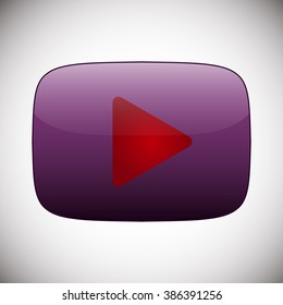 Play purple red button  color. Rounded square web button isolated.