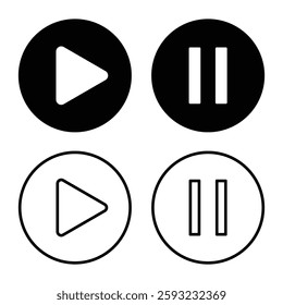 Play and push button icon isolated on white background. simple black and white symbol. eps