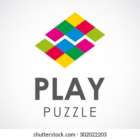 Play puzzle colorful abstract vector logo design template game entertainment business icon kids education fun company symbol concept