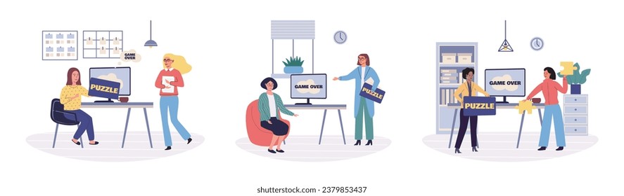 Play puzzle vector illustration. The joy gaming lies in immersive and interactive nature experience Enjoy fun and challenges playing games with friends and family Playing puzzles can be rewarding