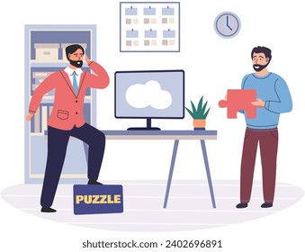 Play puzzle vector illustration. Solving puzzles can lead to unexpected and satisfying results Funny games provide lighthearted and entertaining experience Engaging in smart activities promotes