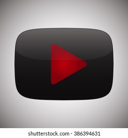 Play red, black button  color. Rounded square web button isolated.