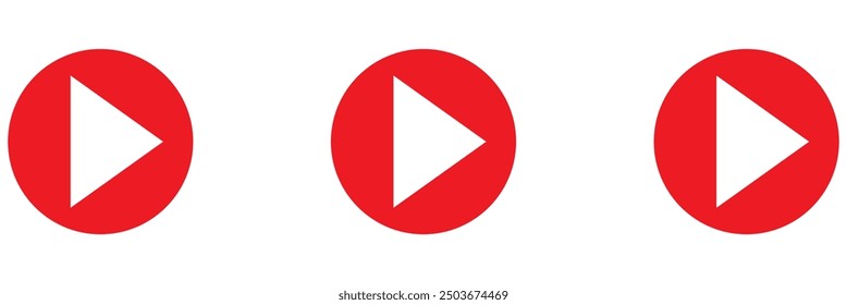 Juega a los iconos de Botón rojo. Video y el icono de reproducción de música. El triángulo dentro del rectángulo es un símbolo de reproductor multimedia. Video y Reproducción multimedia de audio. Ilustración vectorial aislada sobre fondo blanco.