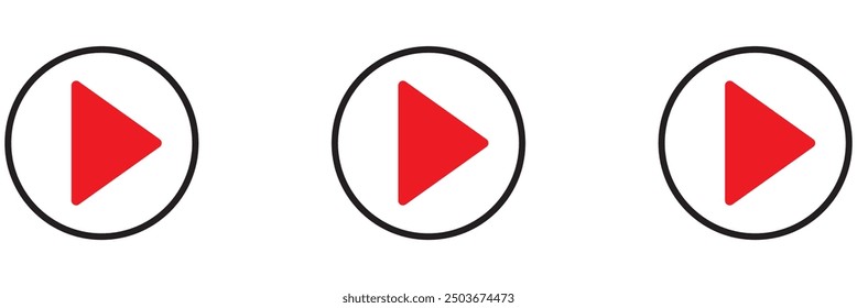 Juega a los iconos de Botón rojo. Video y el icono de reproducción de música. El triángulo dentro del rectángulo es un símbolo de reproductor multimedia. Video y Reproducción multimedia de audio. Ilustración vectorial aislada sobre fondo blanco.