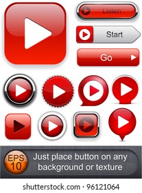 Play red web buttons for website or app. Vector eps10.
