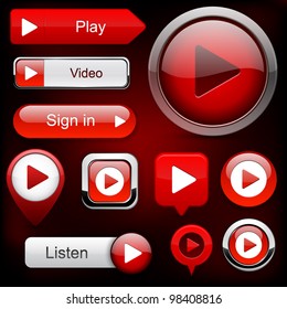 Play red web buttons for website or app. Vector eps10.