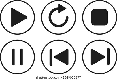 Wiedergabe, Wiedergabe, Stopp, Pause, Vorheriges, Nächstes Symbol-Set. Symbol wiedergeben. Pausenzeichen. Schaltfläche Player. Media Player-Taste
