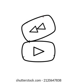 Play and Rewind Button Outline Icon on White Background