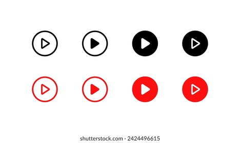 Play round buttons. Play icon set. Flat and silhouette style. Vector icons