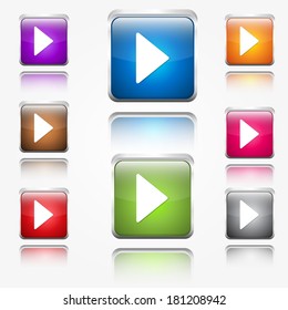 Play Round Corner Glossy Vector Web Icon Button Set