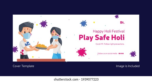 Play safe Holi Facebook cover design. Vector graphic illustration.