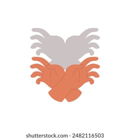 Play of shadows by hand. Vector icon depicting the illusion of a living crab made from finger shadows. Captures the essence of shadow play in a cartoon flat style on an isolated background.