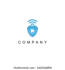 Play shield protcect signal triangle blue gradient simple modern logo vector