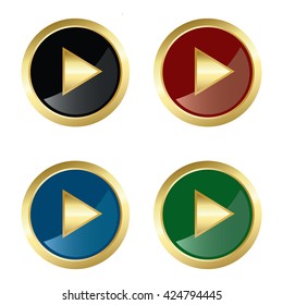 Play shiny button with metallic elements, vector design for website.