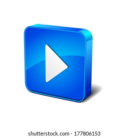 Play Sign 3d Rounded Square Blue Vector Button Icon Design