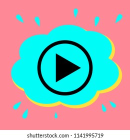 Play Sign. Black icon in bubble on pink background .Vector