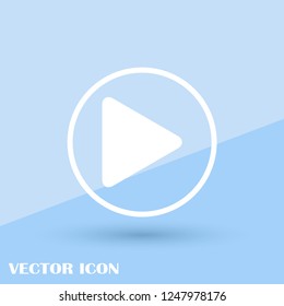 Play sign. Flat style icon on blue background
