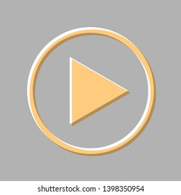 Play sign illustration. Emboss effect with light orange icon on gray background.