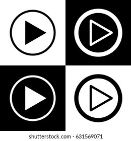 Play sign illustration. Vector. Black and white icons and line icon on chess board.