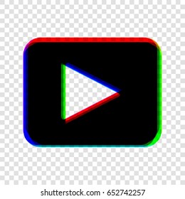 Play sign illustration. Vector. Black icon with red-green-blue contours on transparent background.