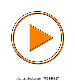 Play sign illustration. Vector. Black line icon with shifted flat orange filled icon on white background. Isolated.