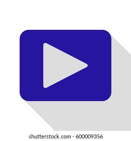 Play sign illustration. Vector. Blue icon with flat style shadow path on white background.