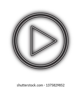 Play sign illustration. Vector. Double contour black icon with soft shadow at white background. Isolated.
