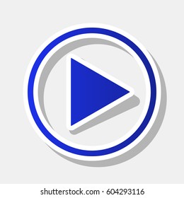Play sign illustration. Vector. New year bluish icon with outside stroke and gray shadow on light gray background.
