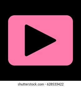 Play sign illustration. Vector. Pink icon on black background.