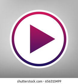 Play sign illustration. Vector. Purple gradient icon on white paper at gray background.