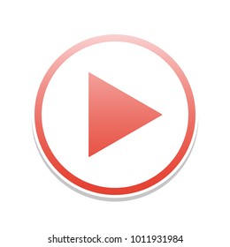 Play sign illustration. Vector. Reddish icon with white and gray shadow on white background. Isolated.